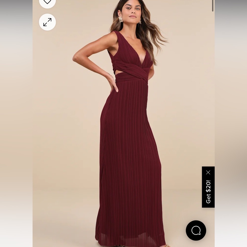 Wine colored, pleated, cutout, sleeveless dress.  Lulu's never worn